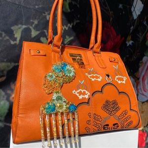 VanRahDesign hand painted BCBG purse with lock —Painting “Bronze Wool”